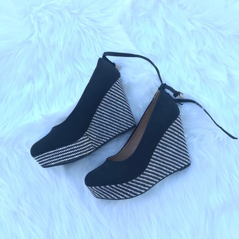 Black Mary Jane Wedge Shoes Size 8